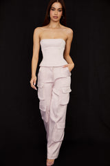 Daria Crystal Satin Straight Leg Cargo Trousers