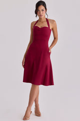 Carolla Wine Soft Twill Halter Neck Midi Dress
