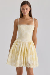 Chloe Lemon Custom Lace Cotton Broderie Anglaise Mini Dress