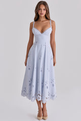 Tatiana Bluebell Lace + Cotton Broderie Anglais Midi Sundress