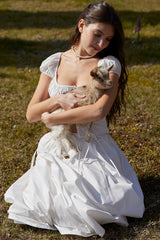 Cora White Gathered Midi Skirt