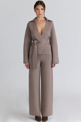 Avery Taupe Wool Wide Leg Trousers