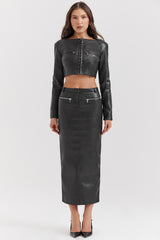 Ione Black Vegan Leather Cropped Top