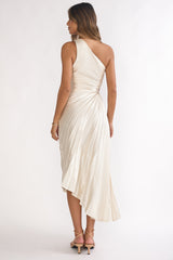 Brooklynn One-Shoulder Accordion Pleat Dress Champagne