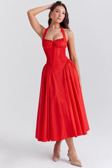 Adabella Italian Tomato Cotton Halter Sundress