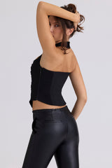 Sahar Black Sculpting Halter Neck Corset Top