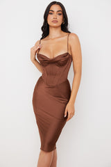 Myrna Chocolate Satin Corset Slip Dress