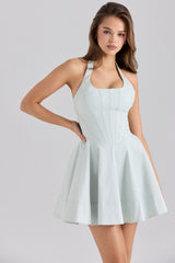 Sasha Pistachio Stretch Cotton Halter Neck Mini Dress