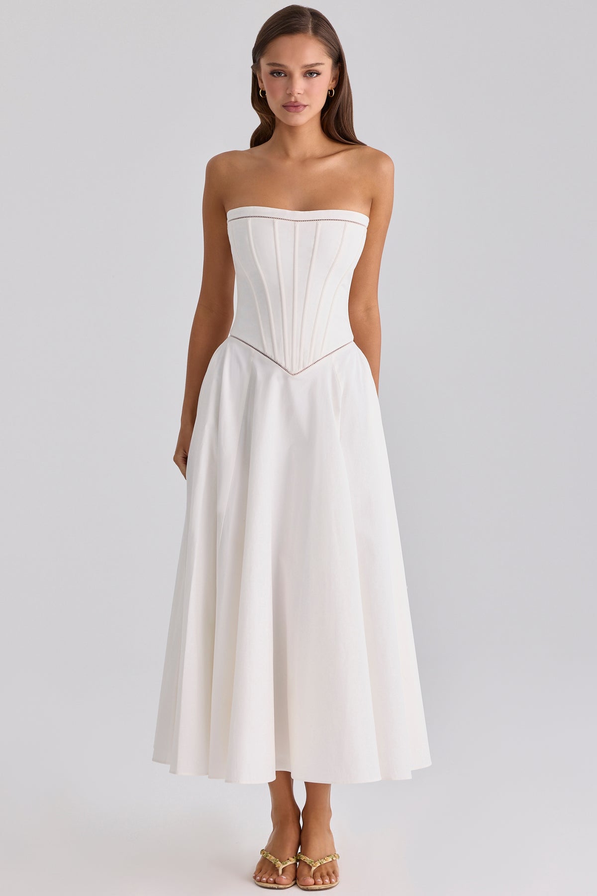 Gina White Cotton Strapless Maxi Dress