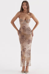 Aiza Cream Floral Print Maxi Dress