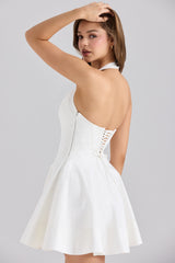 Sasha White Stretch Cotton Halter Neck Mini Dress