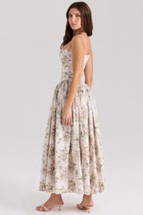 Ysabella Cream Floral Print Cotton Midi Sundress