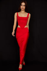 Colette Scarlet Satin Low Waist Midi Skirt