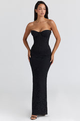 Solaine Black Lace Corset Maxi Dress
