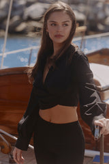 Ivara Black Long Sleeve Cropped Cotton Shirt