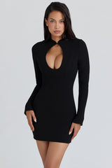 Lotus Black Crepe Keyhole Silhouette Mini Dress