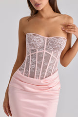 Ayana Pink Lace + Satin Maxi Corset Dress