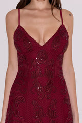 Catarina Wine Hand-Beaded Embellished Mini Dress - Limited Edition