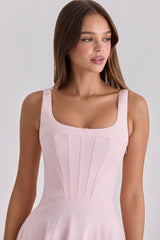 Jaime Pink Cotton Lace Up Midi Sundress