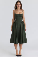Samaria Emerald Green Corset Midi Dress