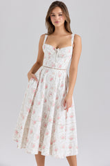 Chiarina Rose Print Cotton Button Front Midi Dress