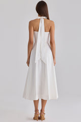 Claudia White Cotton Halter Neck Midi Dress