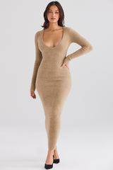 Lucille Camel Fuzzy Maxi Dress