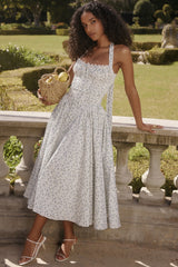 Adabella White Bluebell Print Cotton Halter Sundress