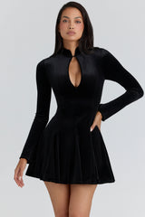 Stella Black Velvet Keyhole Mini Dress