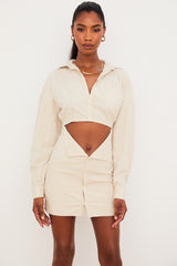 Julietta Beige Linen Cutout Shirt Dress