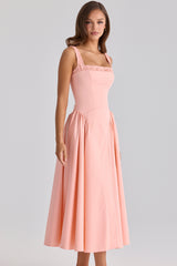 Dorothy Peach Cotton Midi Sundress