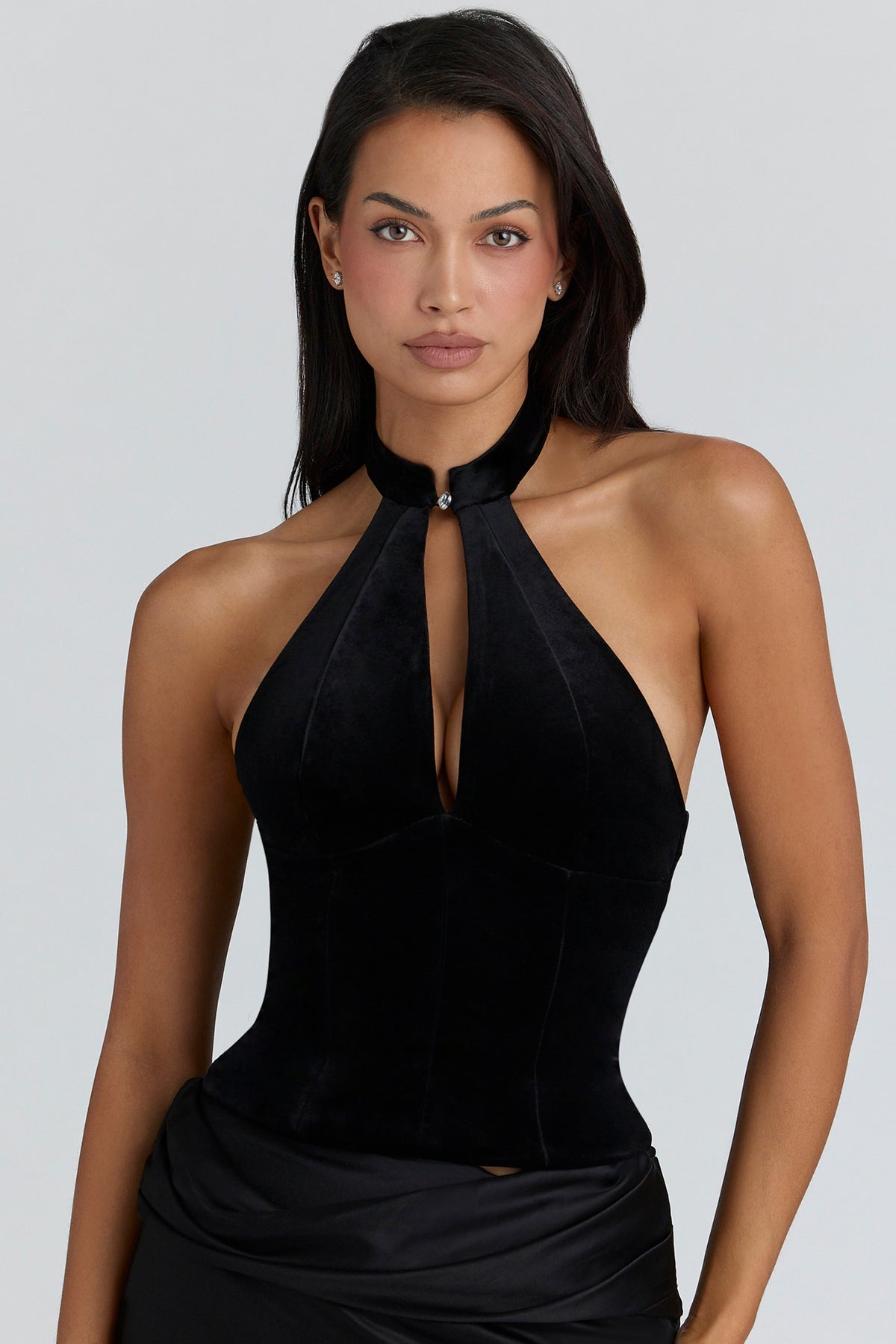 Zia Black Velvet Halter Neck Top