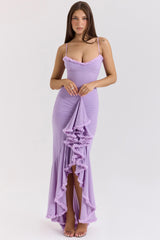 Gabbi Orchid Mesh Ruffled Front Gown