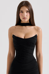 Hallie Black Strapless Corset with Neck Scarf