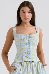 Juana Soft Blue Vintage Floral Print Cotton Top