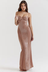 Bonita Cafe Au Lait Sequin Maxi Dress