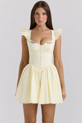 Sisi Lemon Cotton Embroidered Mini Dress