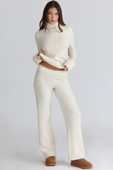 Lara Ivory Merino Wool Ribbed Knit Trousers