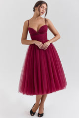 Countess Cabernet Tulle Midi Dress
