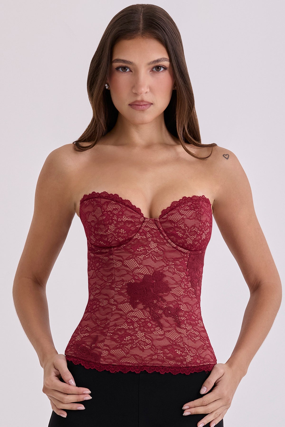 Yara Wine Lace Strapless Corset Top