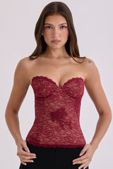 Yara Wine Lace Strapless Corset Top