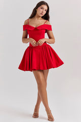 Elida Scarlet Off Shoulder Mini Dress