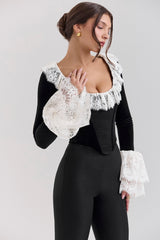 Jacinda Black Velvet Lace Trimmed Corset Top