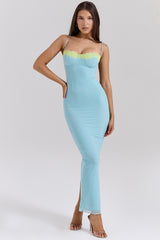 Aiza Ocean Blue Contrast Lace Maxi Dress