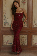 Naima Wine Hand Beaded Embellished Corset Maxi Dress - Limited Edition