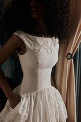 Lauren White Cotton Broderie Anglaise Boat Neck Mini Dress