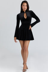 Stella Black Velvet Keyhole Mini Dress
