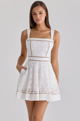 Ava White Custom Lace Cotton Broderie Anglaise Mini Sundress
