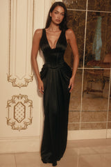 Angeline Black Satin Hourglass Maxi Dress - Limited Edition
