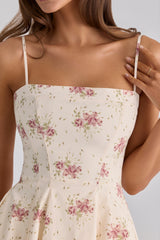 Dolly Ivory Vintage Rose Print Cotton Flared Mini Sundress